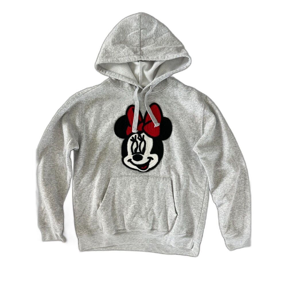 Disney Minnie Mouse Crochet Patch Hoodie Pullover Sweatshirt Size Medium
